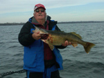 Woody Tiggelaar, fishing at Bay of Quinte, Ontario, Canada. Fish was caught 11-11-12, weighed and measured at 16.4 pounds and 34.5 inches long.
